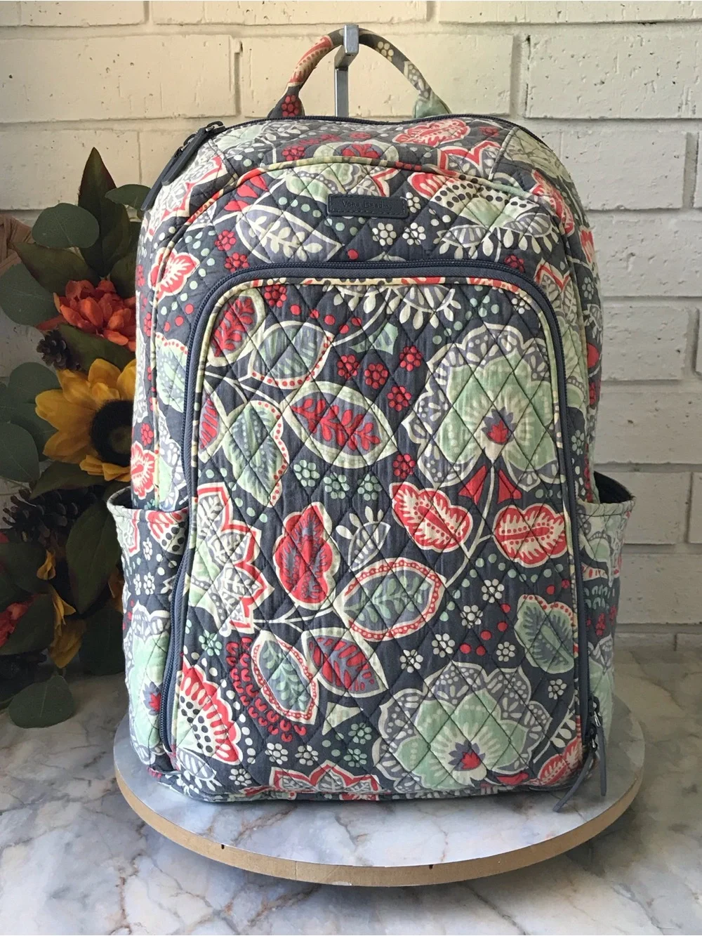 Vera Bradley Nomadic Backpack Laptop Pocket Green Blue Floral